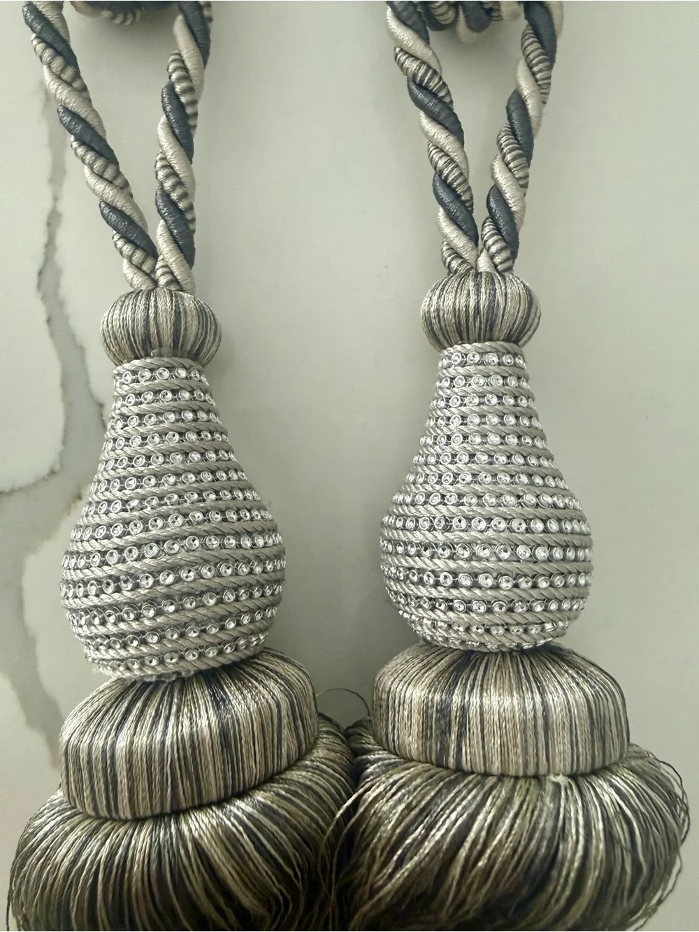 Silver Gray Curtain Tieback Ropes with Decorative Tassel (2)